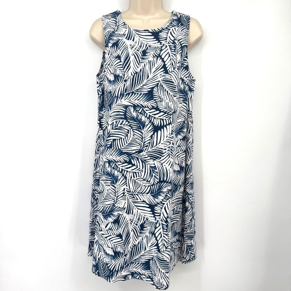 AK ANNE KLEIN LINEN Blend A-Line Dress Women’s Size 8 Sleeveless blue white palm